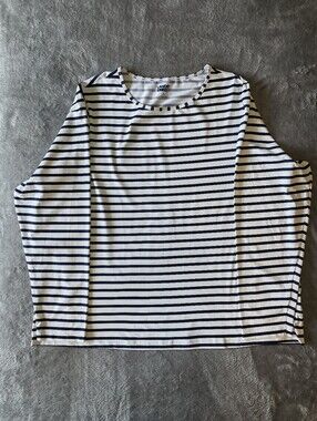 Lands' End Striped L/S Swim Tee Rash Guard UPF 50+ Plus Size 1X Nautical